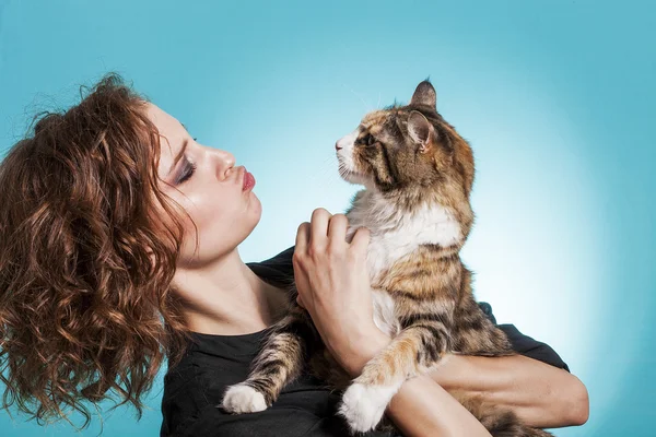 Roztomilý dívka a kočka portrét — Stock fotografie
