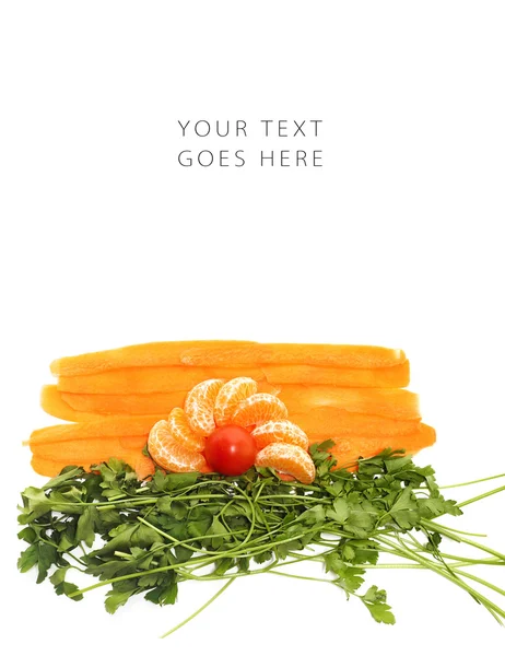 Prachtige zonsondergang gemaakt met groenten en tangerine kaart — Stockfoto