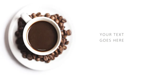 Kaffeetasse und Bohnen-Karte — Stockfoto