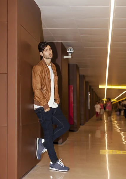 Handsome man portrait in the subway looking at camera — Stock Photo, Image