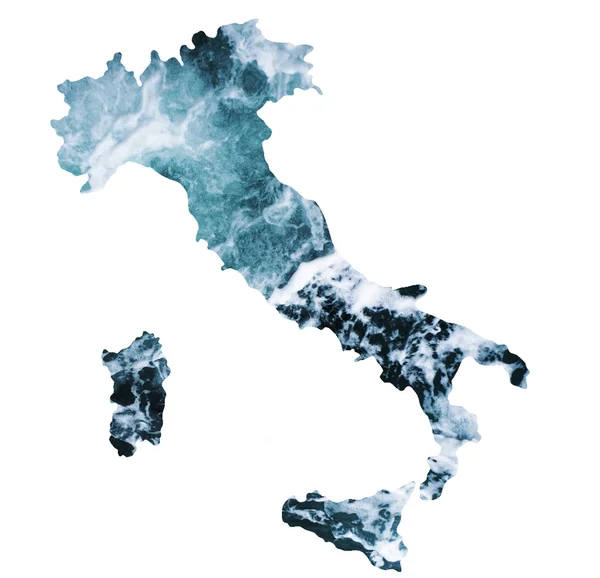 Podwójnej ekspozycji Włochy Mapa i morze pianki tekstury Obraz Stockowy