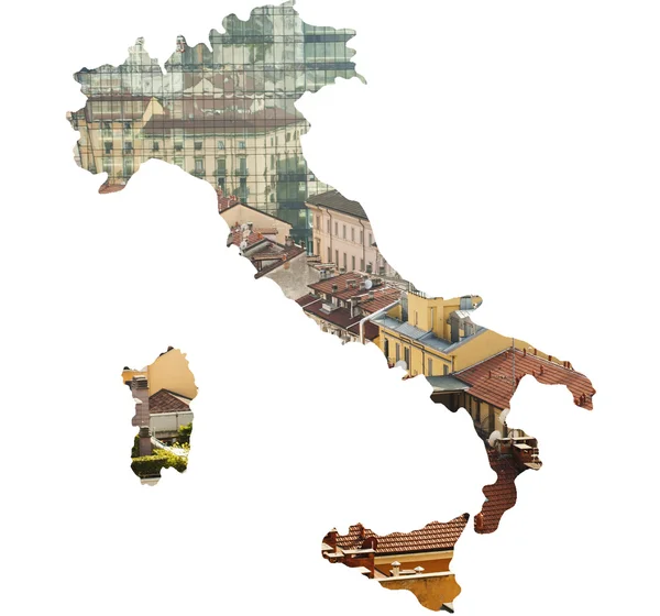 Podwójnej ekspozycji Włochy Mapa i gród — Zdjęcie stockowe