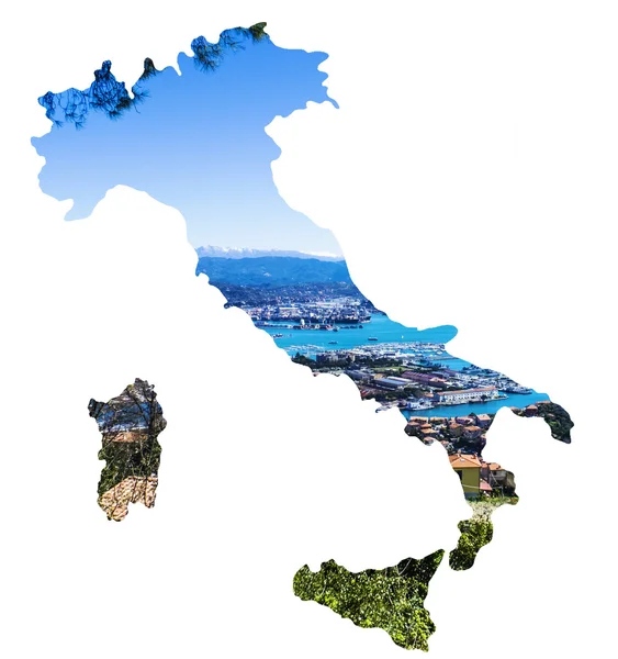 Doppia esposizione di Italia mappa e Liguria città costiera — Foto Stock