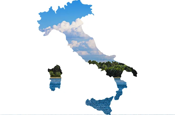 Dvojitá expozice Itálie mapa a jezero krajiny — Stock fotografie