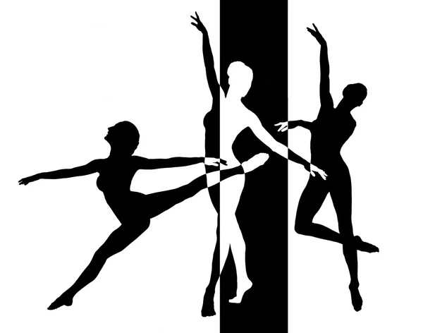 Danser silhouetten in zwart-wit — Stockfoto