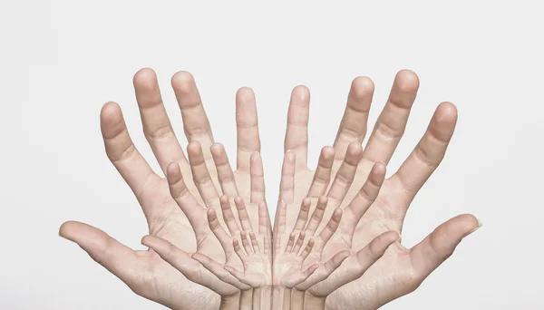 Doppia esposizione delle mani aperte — Foto Stock