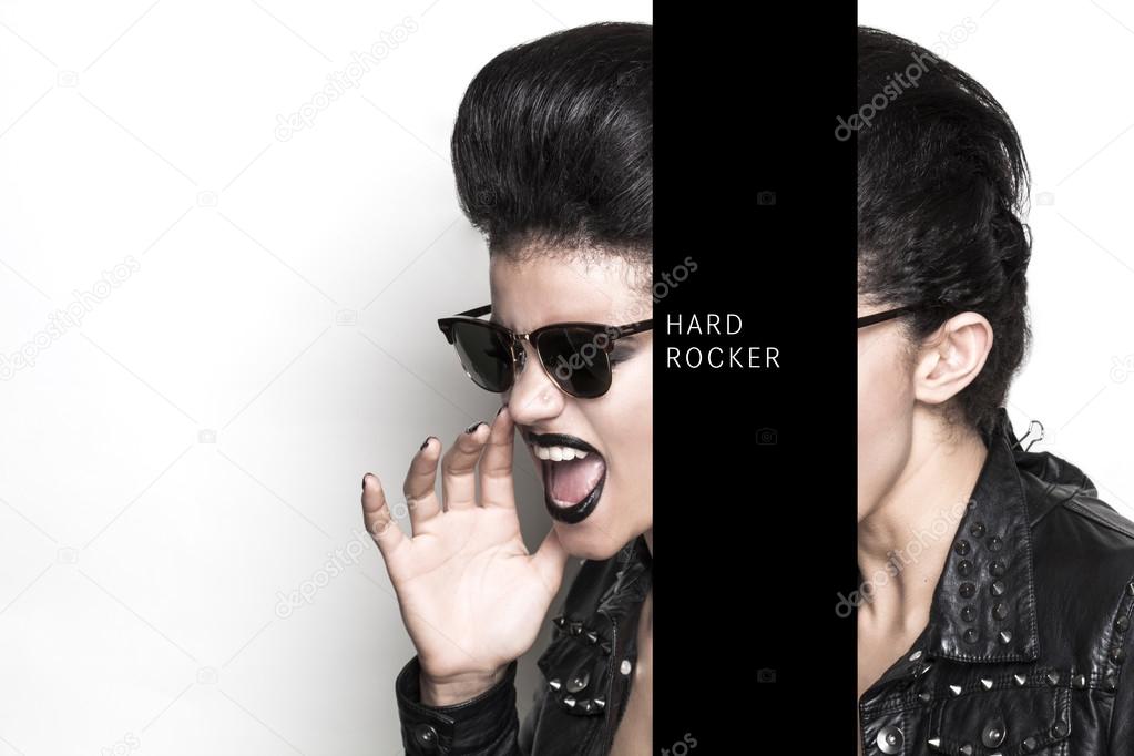 Hard rocker woman portrait screaming