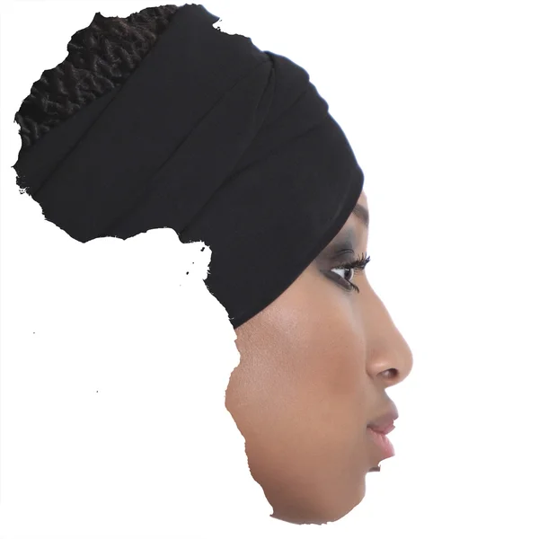 Double exposure of Africa silhouette and african model profile p — Stock Photo, Image