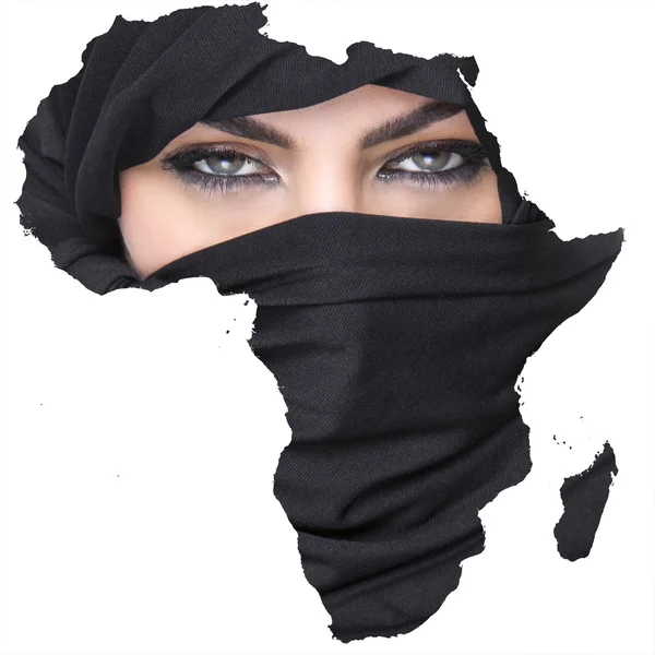Doppelbelichtung von Afrika Silhouette und schöne Mädchen tragen — Stockfoto