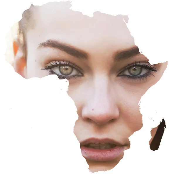 Doppia esposizione di Africa silhouette e bella ragazza — Foto Stock