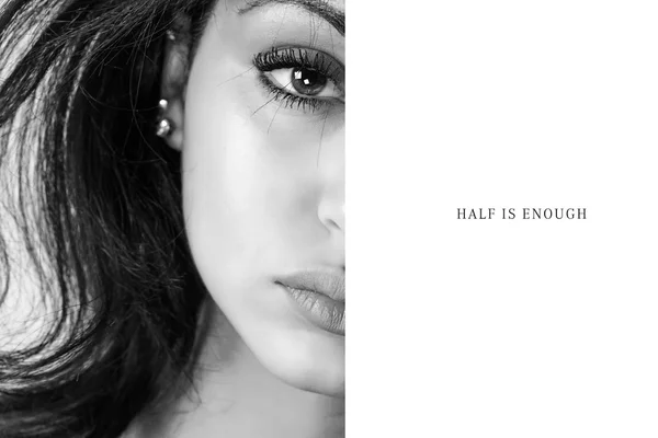 Half is enough - beautiful girl portrait black and white — Stock Photo, Image