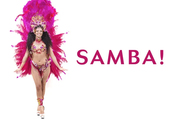 Samba - krásná žena nosí tradiční růžový kostým — Stock fotografie