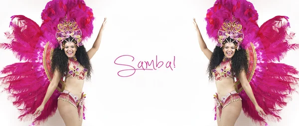 Samba-Tänzerin im rosafarbenen Kostüm — Stockfoto