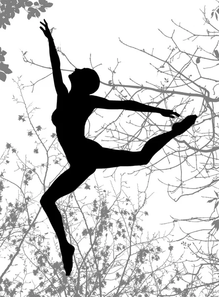 Dubbele blootstelling van danser silhouet en herfst boom takken mo — Stockfoto