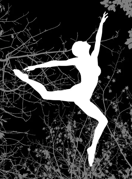 Doppia esposizione di silhouette ballerina e rami di alberi autunnali — Foto Stock