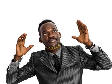 Yakışıklı Afrika işadamı portre el hareketi