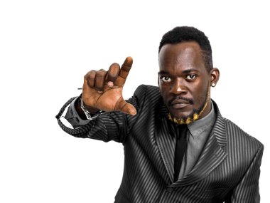 Yakışıklı işadamı multimedya kartı ile etkileşim