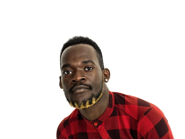 Kockás piros inget visel, csinos afrikai férfi — Stock Fotó