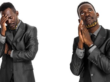Endişeli ve dua eden Afrika işadamı çift portre