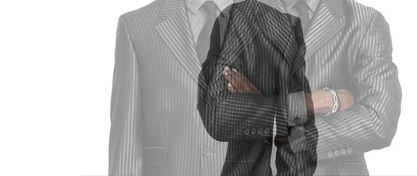 Biznesmen sobie szary garnitur podwójnej ekspozycji — Zdjęcie stockowe