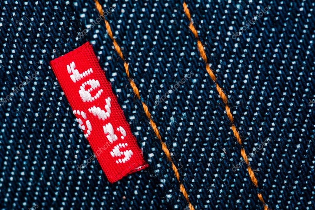 Levis jeans emblem. Selective focus