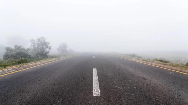 Empty highway road in foggy weather