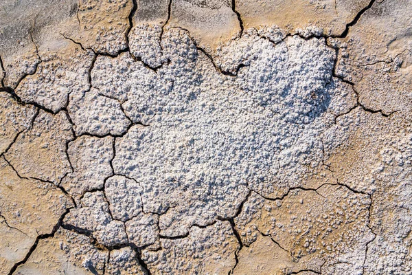 Tierra Seca Estéril Agrietada Cubierta Con Cristales Sal — Foto de Stock