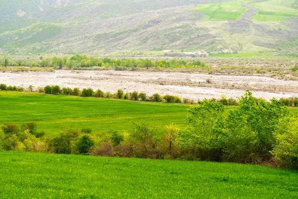 Zielone Pola Podnóża Gór — Zdjęcie stockowe