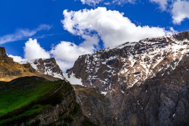 Dağ zirvesi yazın karla kaplıdır.