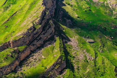 Güneş ışığında yeşil dağ yamacı