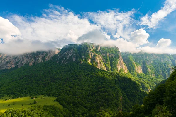 Cordillera Rocosa Con Árboles Nubes — Foto de Stock