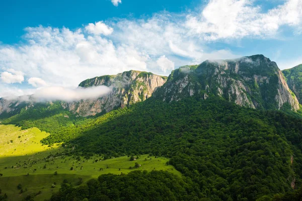 Cordillera Rocosa Con Árboles Nubes — Foto de Stock