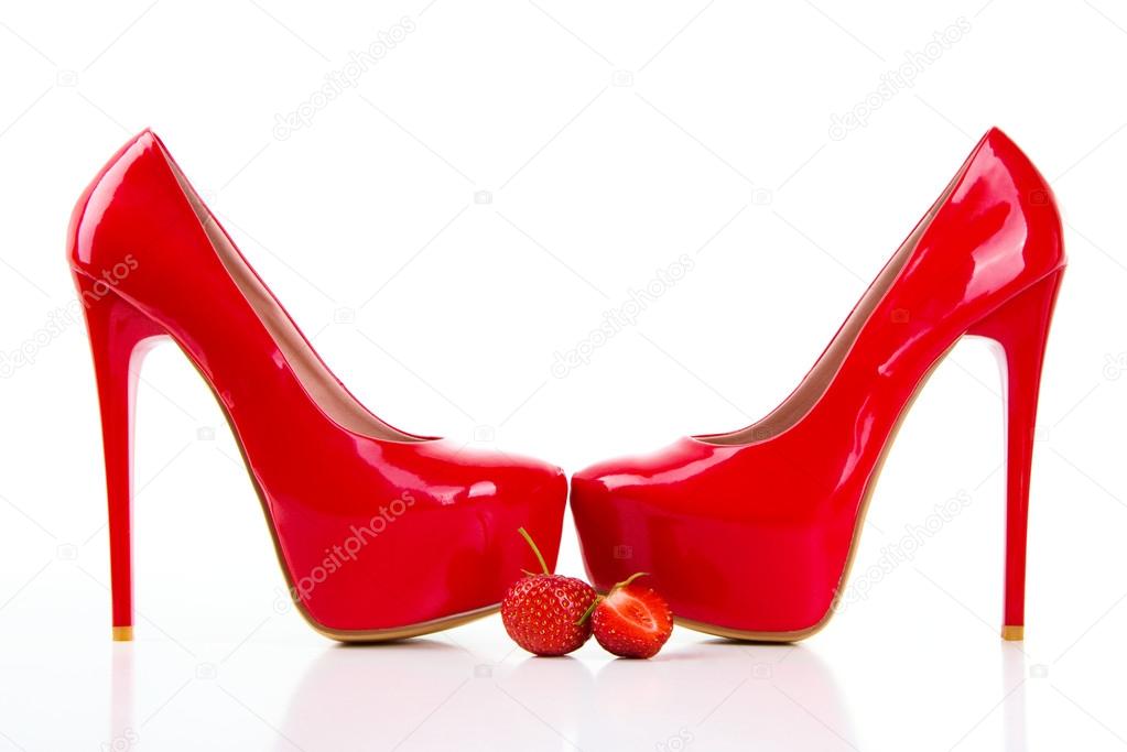 Red high heel women shoes with strawberry