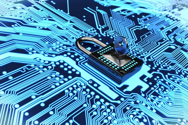 Secure electronic circuit 3D rendering — Stock Photo, Image