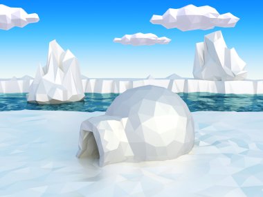 Igloo lowpoly kutup manzara