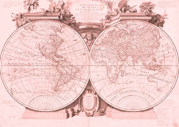 Twin Hemisphere Vintage Map Século XVIII — Fotografia de Stock