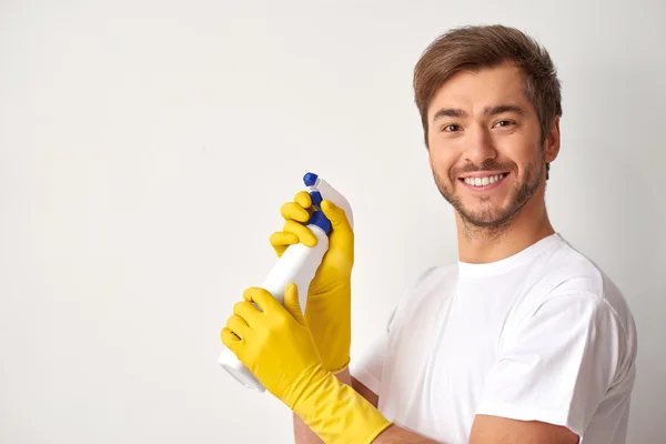 Homem da limpeza. Estúdio — Fotografia de Stock