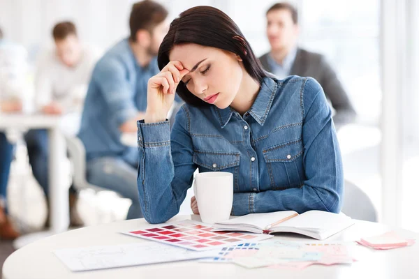 Tired girl sitting in the cafe — Stock Photo, Image