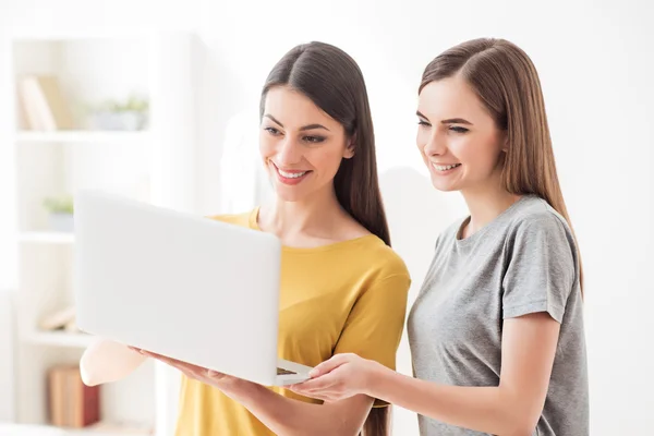 Trevlig tjej med laptop — Stockfoto