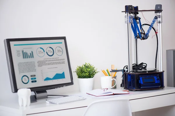 Printer standing near computer — Stock Photo, Image