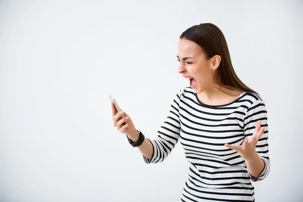 Emotional woman  standing isolated — Stock Photo, Image