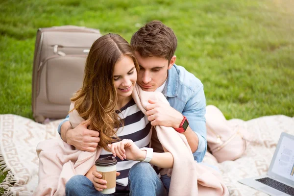 Modern young people in a park — Stock Photo, Image