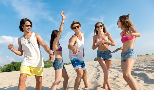 Amigos alegres se divertindo na praia — Fotografia de Stock