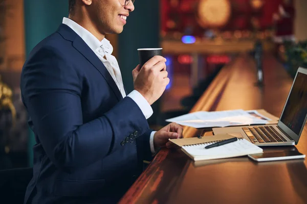 Student looking at his female teacher during the online lesson — Stock Photo, Image