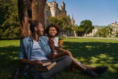 Pleasant coffee break outdoors in the park