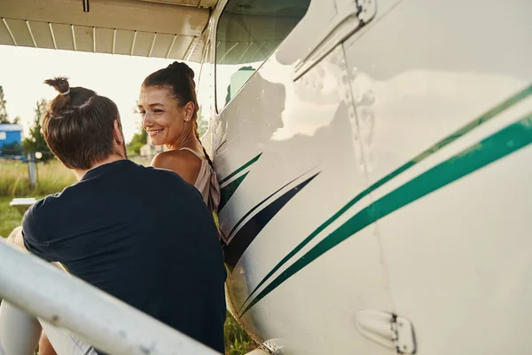 Positive delighted people shooting for their love story — Stock Photo, Image