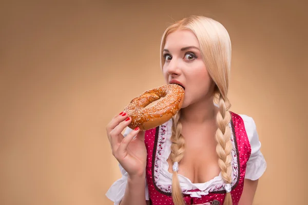 Young sexy blonde wearing dirndl — Stock Photo, Image