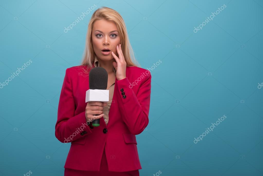 Very beautiful TV presenter — Stock Photo © yacobchuk1 55240425