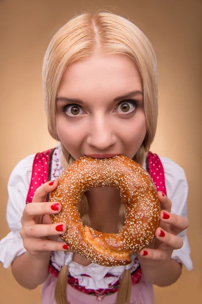 Young sexy blonde wearing dirndl — Stock Photo, Image