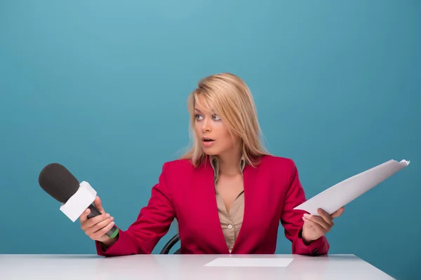 Very beautiful TV presenter — Stock Photo, Image